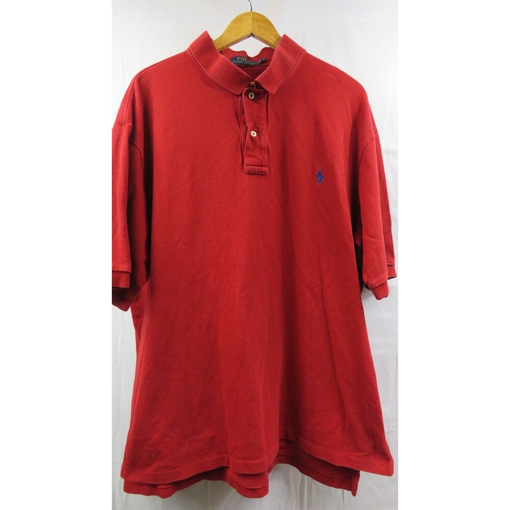 Men Polo By Ralph Lauren Red Quarter Button Short Sleeve Polo Shirt Size XLT